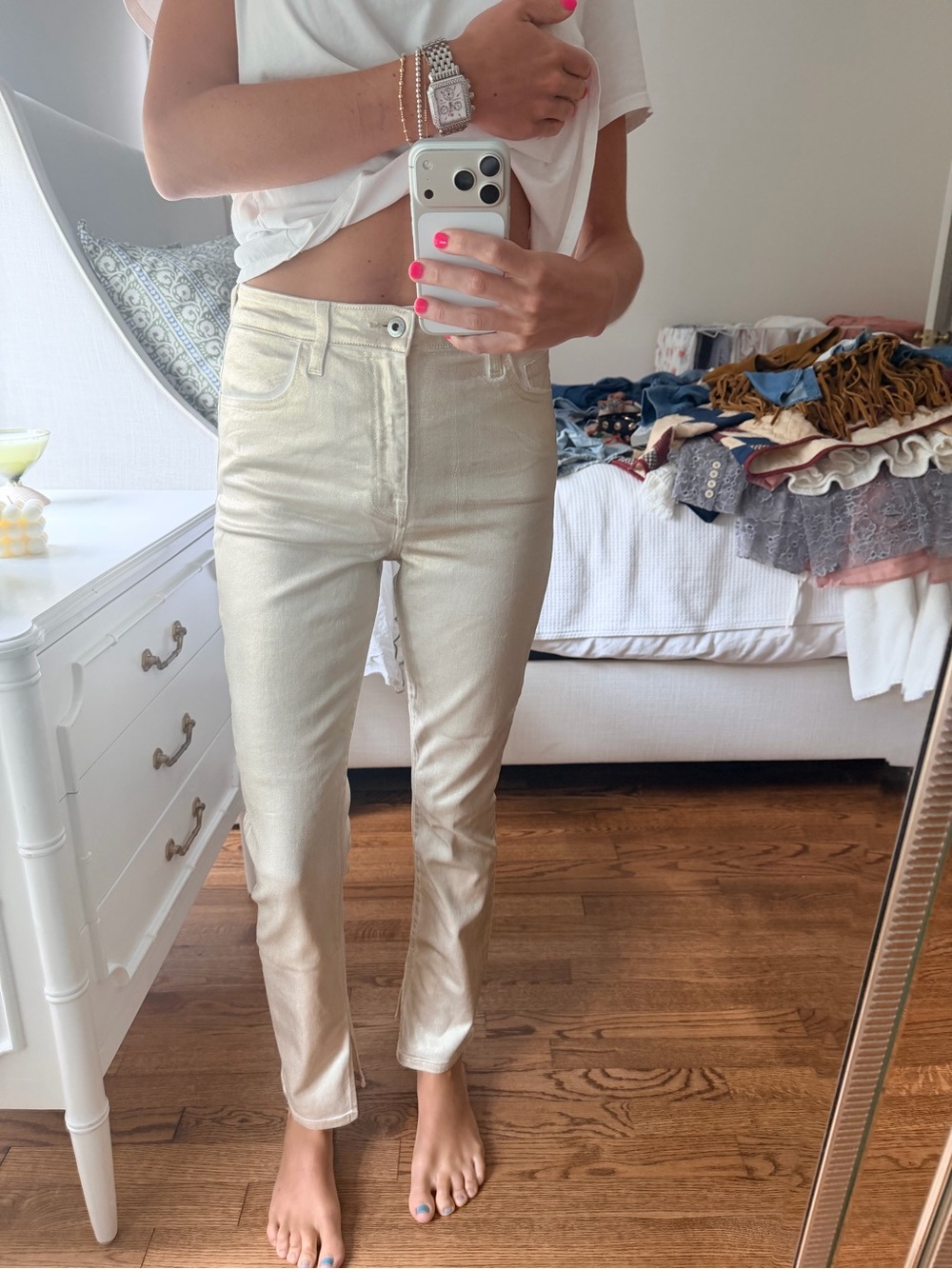 Jonathan Simkhai Cream High-Rise Ankle Jeans